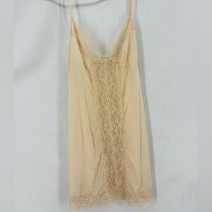 Victoria Secret Beige Lace Chemise Slip Dress Satin Feel Small lingerie gold